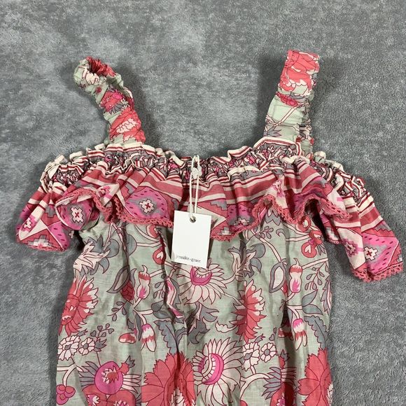 Jennifer Grace NWT Women’s Gray Pink Boho Off Shoulder Floral Top Size Small - Picture 2 of 9